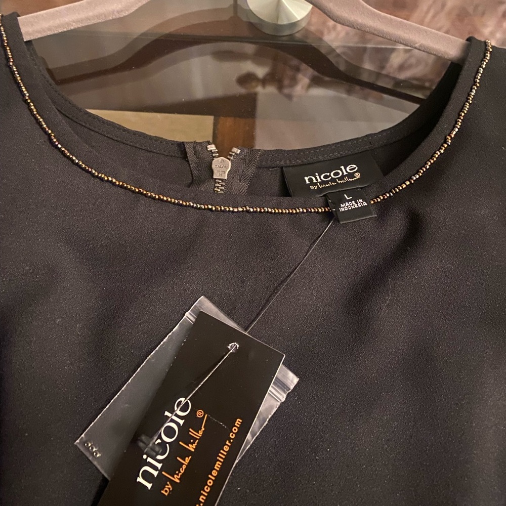 (NWT)🛍️NICOLE BY NICOLE MILLER 10 YR ANNIV SLEEVELESS BLOUSE-FEATHER TOP SZ LRG - Picture 5 of 14